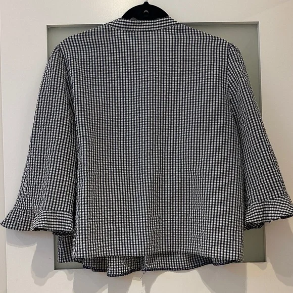 Navy and White Gingham Button Down Blouse - Picture 2 of 3